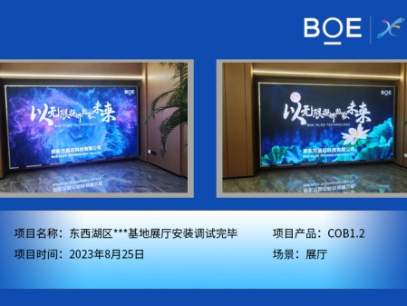 臨沂東西湖區(qū)***基地展廳COB1.2安裝調(diào)試完畢